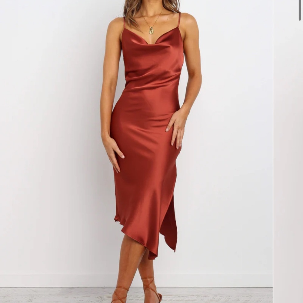 Rust orange silk dress
